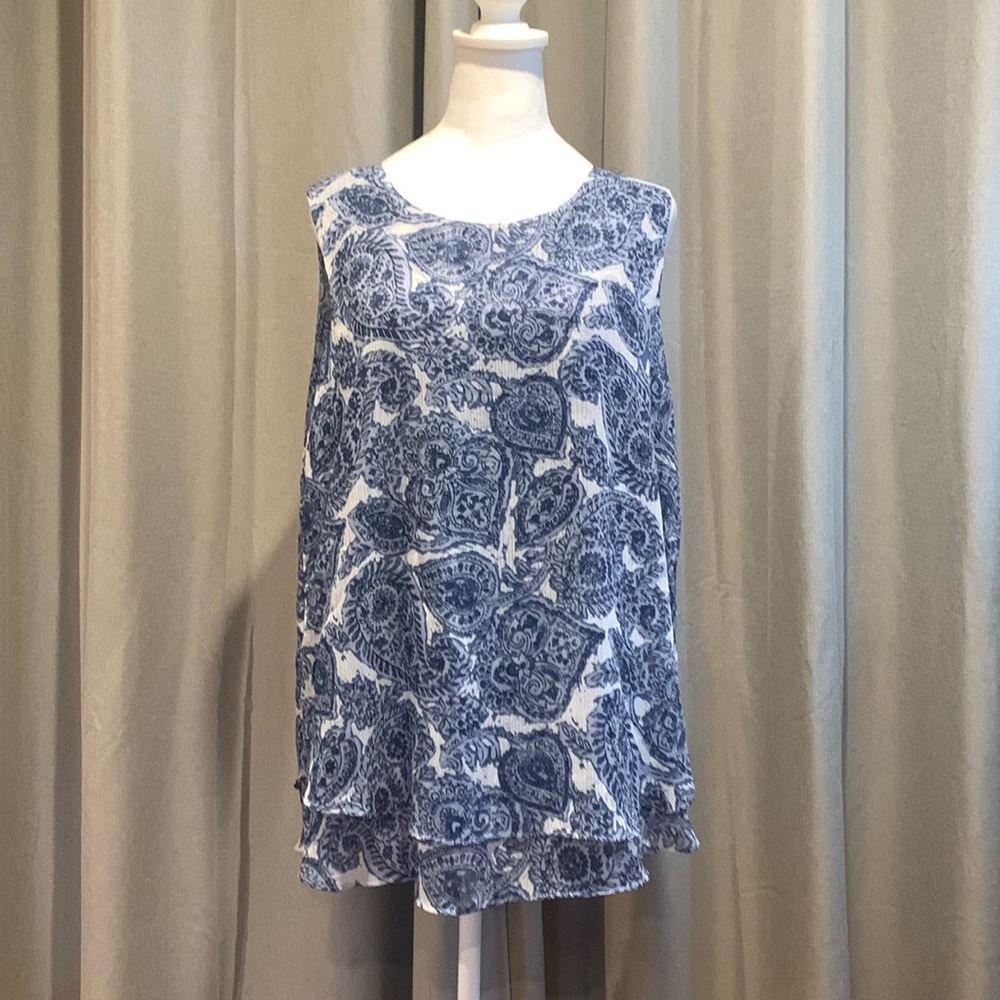 Christina B Blue & White Paisley Tank Top Size Medium